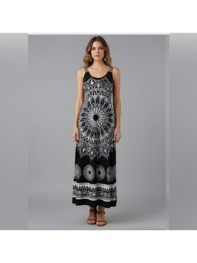 Boho Black/White Mandala Print Dress